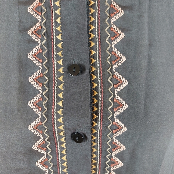Johnny Was CALME Black Silk Blend Embroidered Long Sleeve Blouse - Picture 7 of 10
